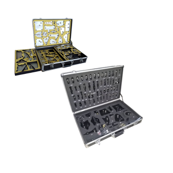Tool kits in organized cases.